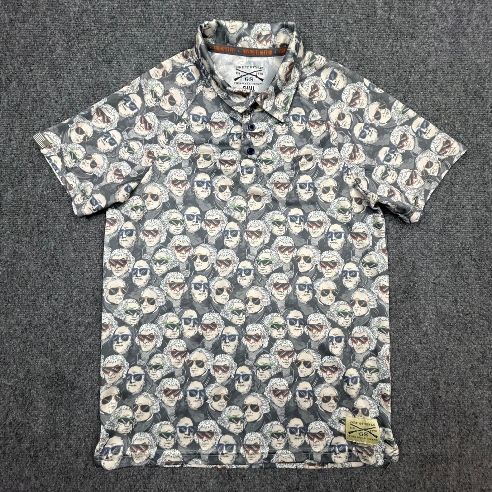 Grunt Style Polo Shirt Mens S Gray Dead Presidents Founding Fathers Patriotic